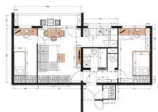 Výkres návrhu bytového designéra změn dispozice rekonstruovaného bytu